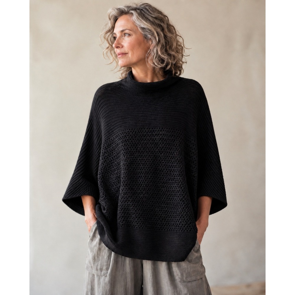 Chicos Lagenlook Knit Mock Neck Poncho Sweater Dolman Size XL Artsy Minimalist